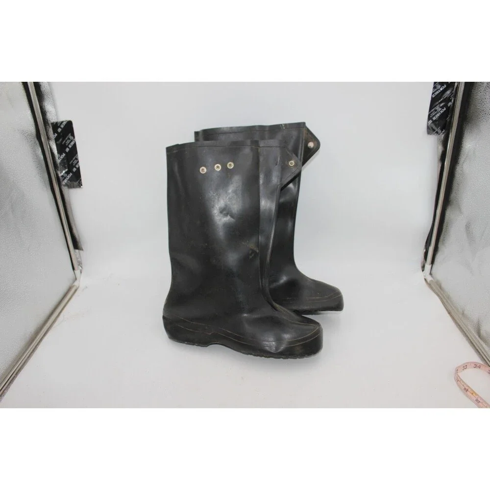 921 Overboots Mens Size 12? Button Tab Black Rubber Waterproof Rain Over Boots
